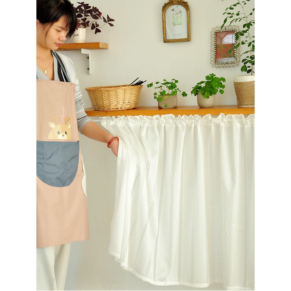 蕾丝半帘短帘小窗户布艺门帘柜子隔断帘杂物遮阳挂帘伸缩杆遮挡帘