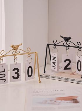 创意铁艺拍照时间日期牌2025年小鸟日历摆件桌面书桌家居装饰品