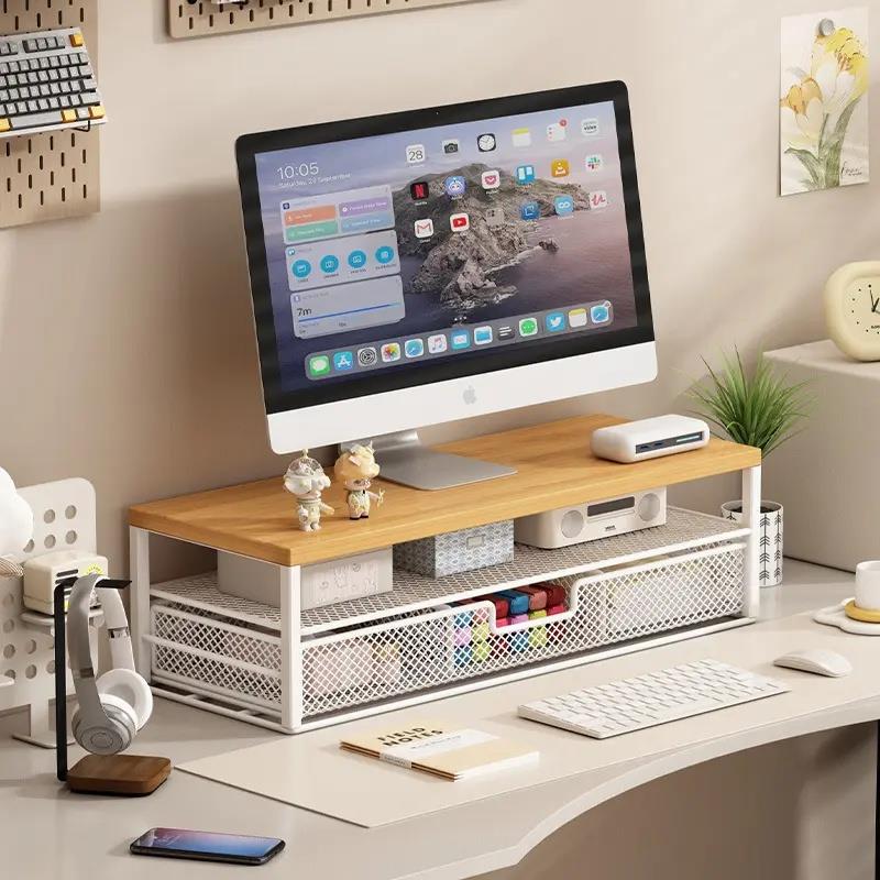 台式电脑增高架显示器支架办公桌面带抽屉置物架工位办公收纳托架
