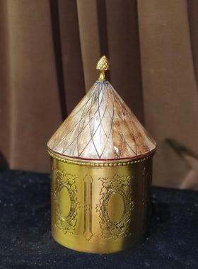 中古风复古风进口纯铜牛骨创意储物罐样板间铜帆船果盘装饰品摆设