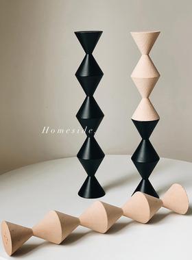 Homeside无尽之柱摆件实木烛台布朗库西抽象几何桦木雕塑民宿装饰