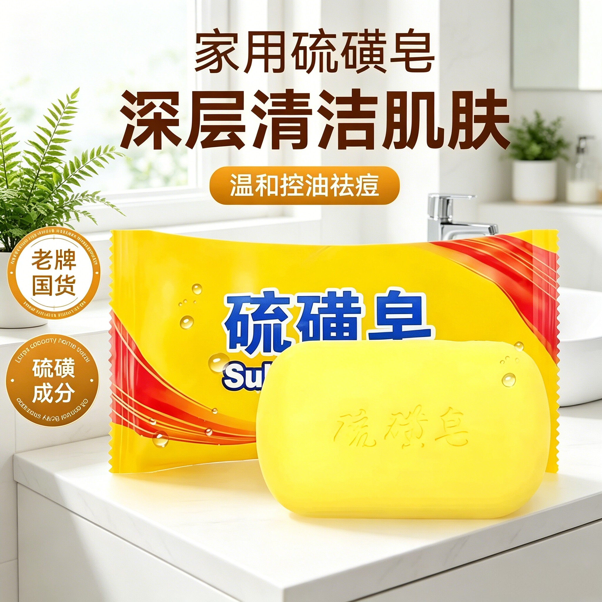 硫黄肥皂去油洗澡洗头洗手温和沐浴洁面洗面皂硫磺皂香皂洗脸皂