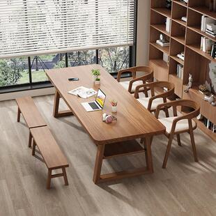 北欧实木客厅大长书桌工作台家用现代简约去客厅化双层书桌办公桌