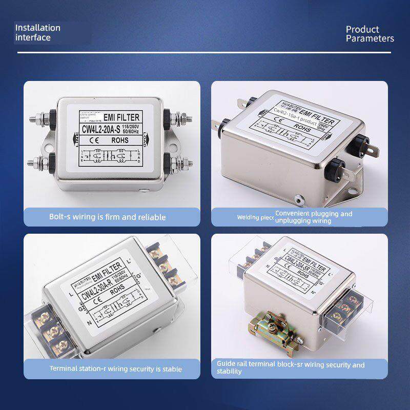 CW4L3单相三级交流emi电源滤波器emc220V抗干扰10A20A30A-R端子式