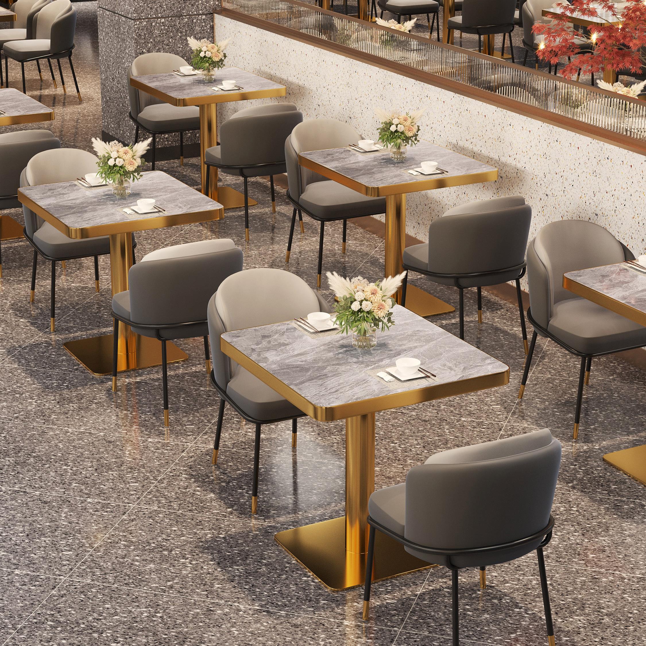 岩板洽谈桌椅组合商用咖啡酒店自助饭厅餐桌商务休息区展厅接待桌