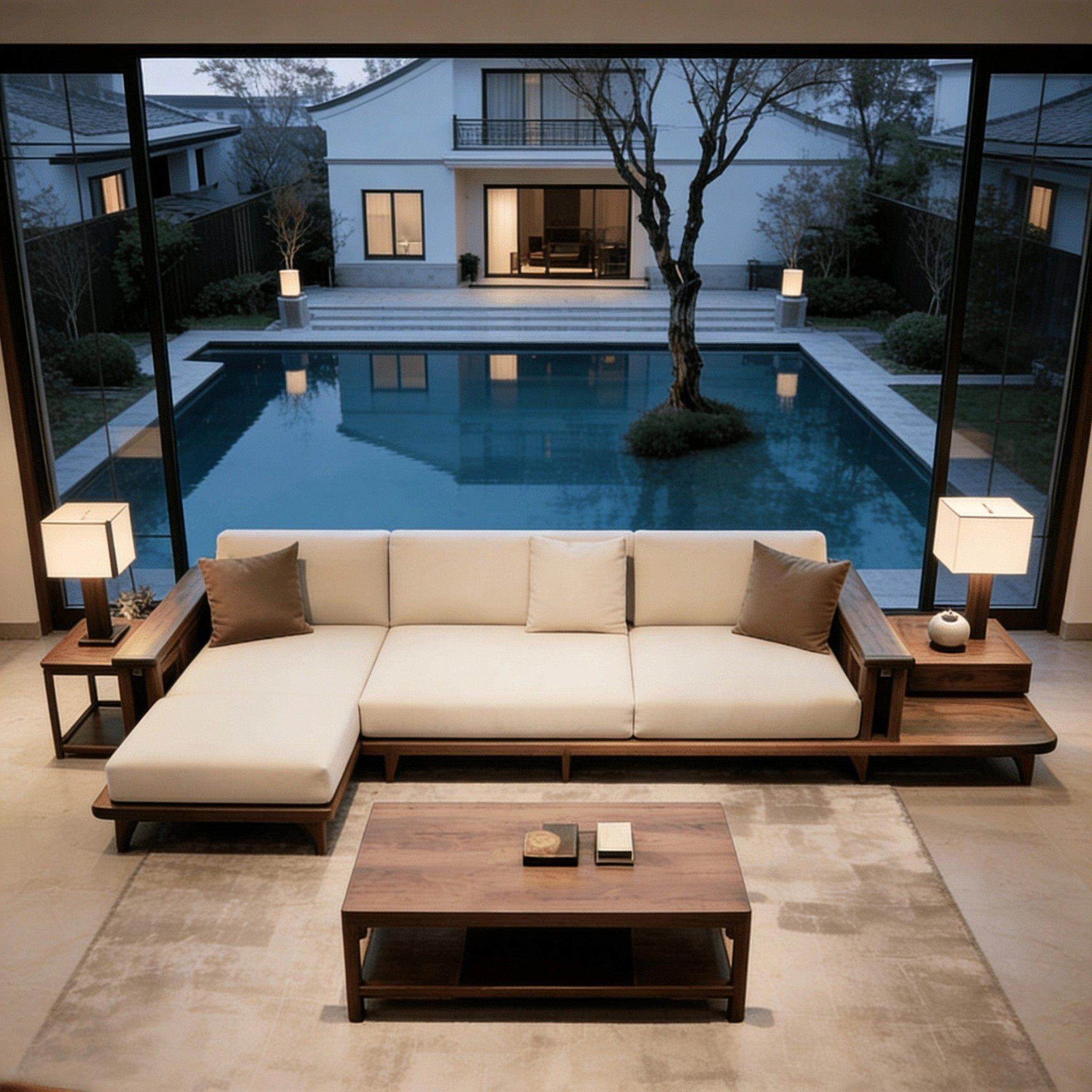 新中式北美黑胡桃木实木沙发中古风客厅家用直排转角贵妃布艺沙发,住宅家具,实木沙发,淘宝优惠券,粉丝福利购,淘宝优惠卷