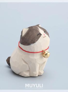 手工木雕布偶猫丨猫咪办公室工位电脑桌面摆件创意装饰品可爱礼物