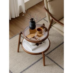 梦天然北美黑胡桃木实木小茶几边几角几圆几大理石意式轻奢圆形