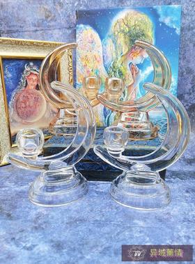 出口中东玻璃月亮烛台 细杆烛台 家居摆件 装饰品