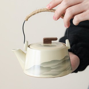 泡茶器围炉闷茶壶 汝窑提梁壶陶瓷家用大号不烫手功夫茶具轻奢中式