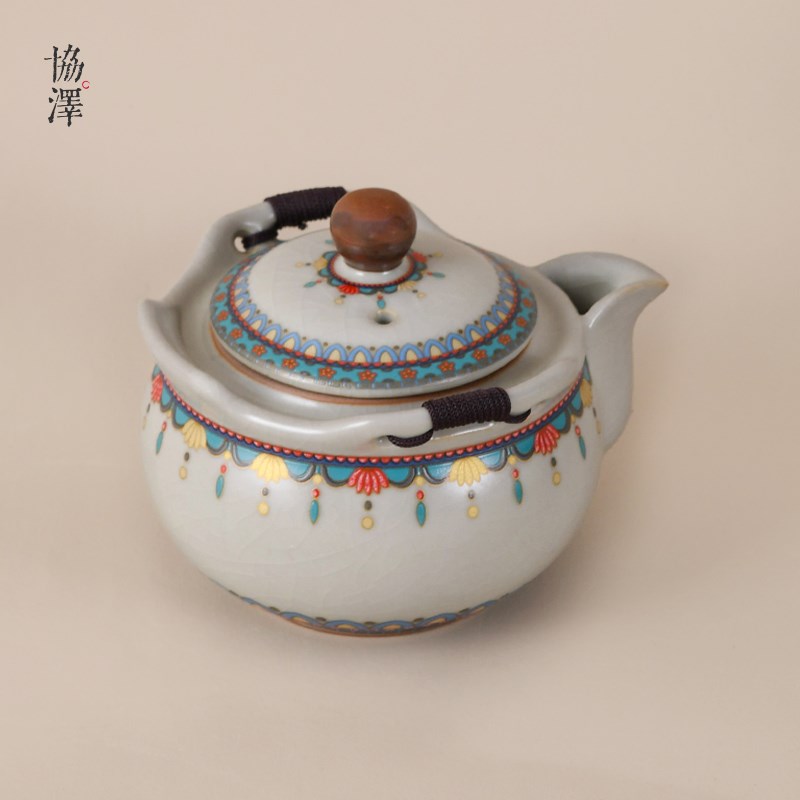 协泽汝窑手抓壶套装高档敦煌文创飞天泡茶壶陶瓷盖碗一壶二杯新款