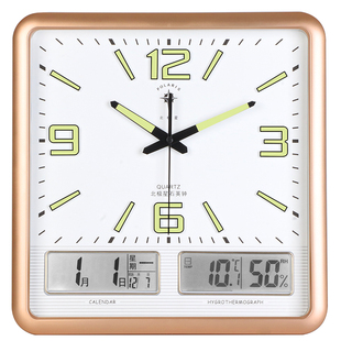 卧室钟表 北极星挂钟带日历温度湿度客厅家用大气时钟挂墙静音时尚