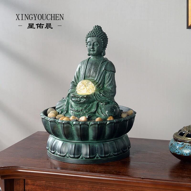 佛像流水摆件简约轻奢循环水景创意转球桌面喷泉客厅餐厅加湿礼品