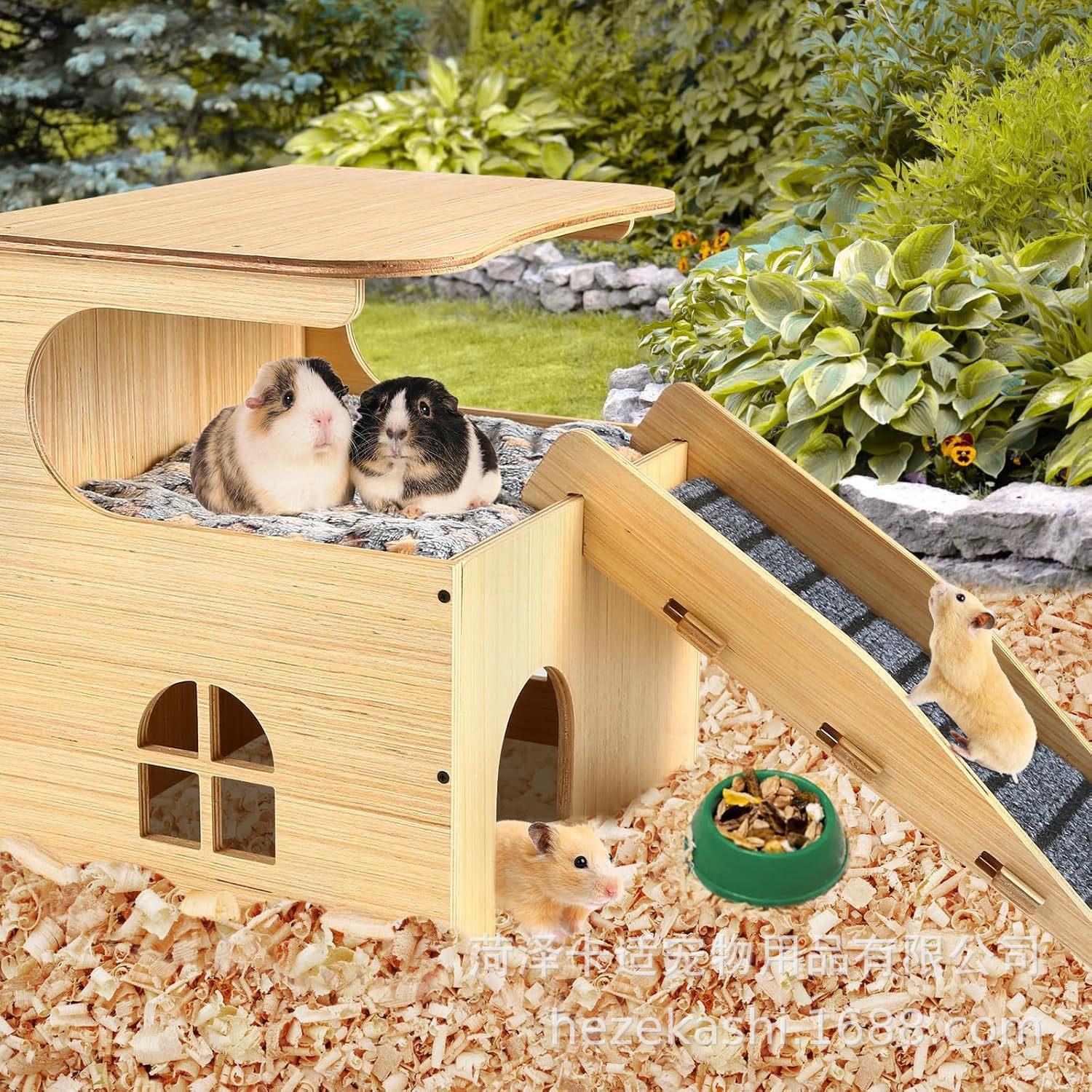仓鼠躲避屋跨境木制豚鼠城堡屋带楼梯仓鼠躲避屋双层实木探索栖息