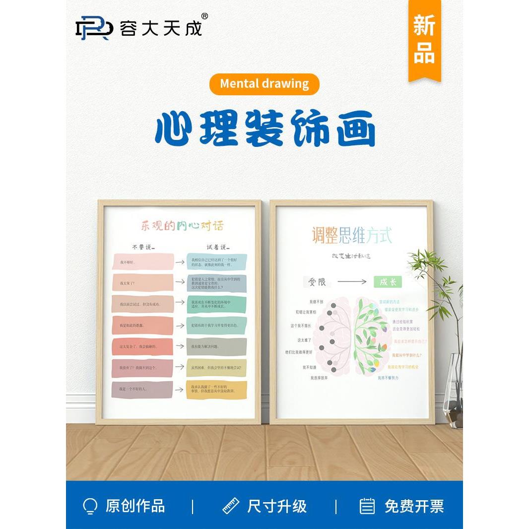 【2025】容大天成心理咨询室墙面布置实木框装饰画挂图情绪温度计