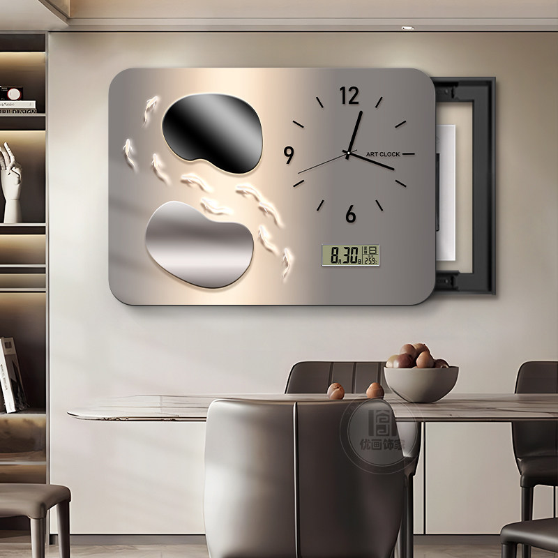 轻奢遮挡弱配电箱电闸盒开关万年历时钟挂画石来运转电表箱装饰画