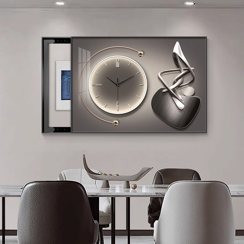 高级感钟表遮挡电闸盒配电箱壁画弱电箱挂画现代轻奢电表箱装饰画