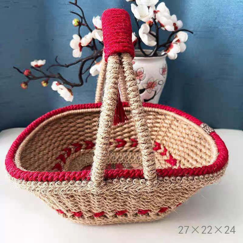 【成品】网红麻绳手工编织提篮元宝提篮百搭复古简约收纳筐