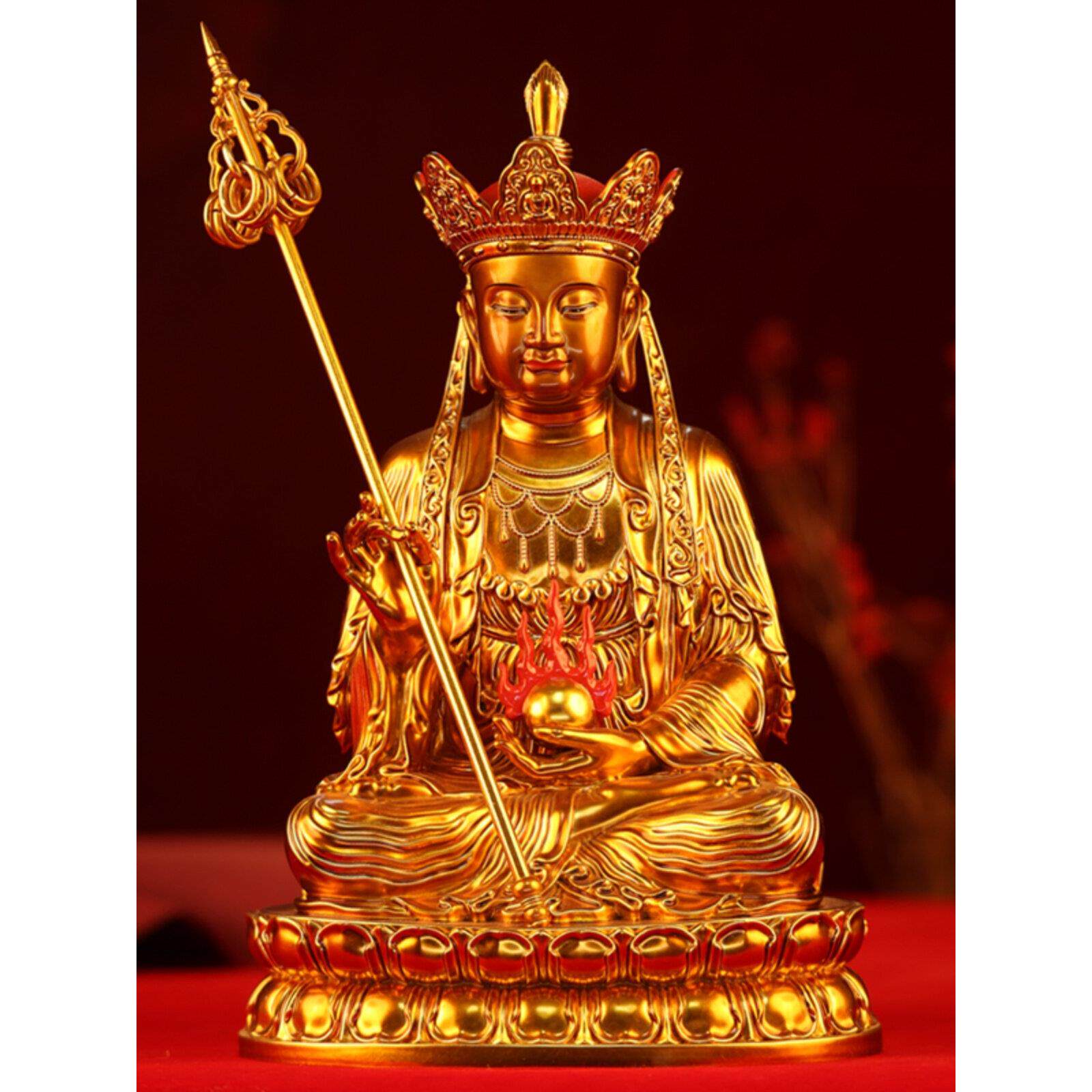弘安造像黄铜贴金娑婆三圣佛像地藏王菩萨坐摆件佛堂寺庙供奉家用
