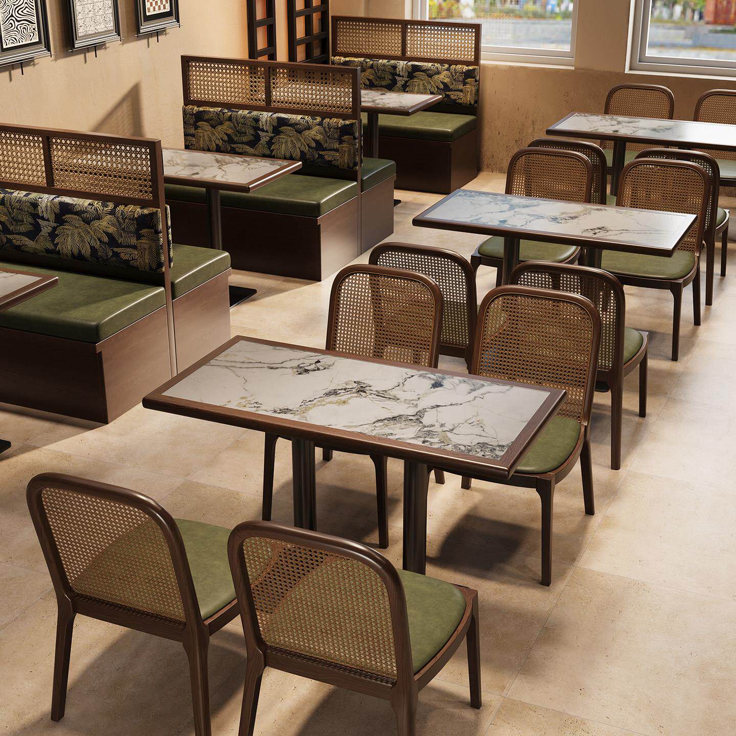 商用餐桌椅组合西餐厅咖啡厅茶楼茶餐厅餐饮店藤编靠墙卡座沙发