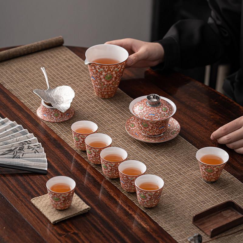掐丝银彩羊脂玉瓷茶具套组珐瑯彩陶瓷茶杯高端轻奢白瓷中式复古风