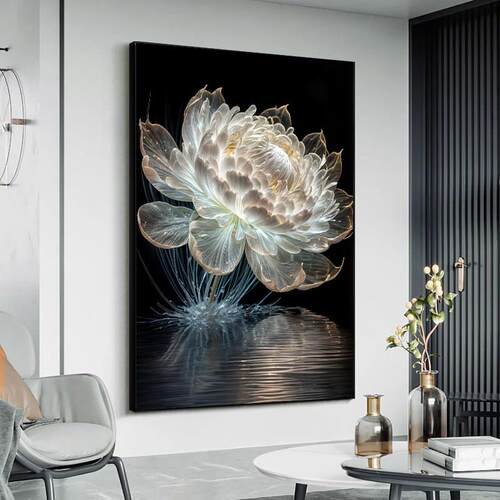 现代简约玄关挂画 画轻奢花开 富贵客厅沙发黑白牡丹花朵莲花装饰