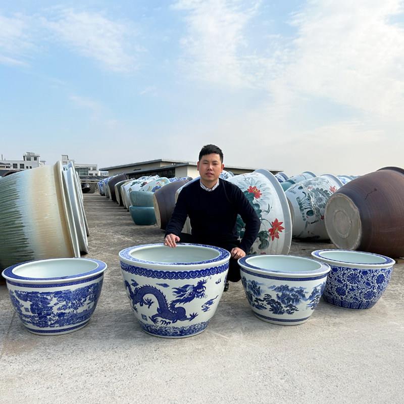 青花瓷水缸景德镇陶大缸家用睡莲荷花盆室外养乌龟鱼缸种树缸庭院