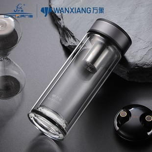 万象双层玻璃杯高档泡茶杯子车载隔热耐高温水杯子办公家用口杯