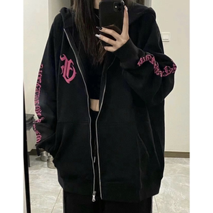 小众独特连帽卫衣 外套女春秋2023新款 国潮牌高街美式 字母拉链开衫