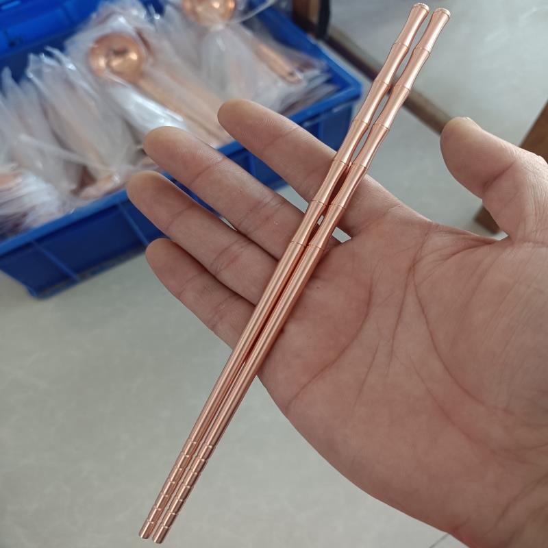 纯铜圆形方形防滑纯铜实心筷子紫铜黄铜竹节筷子中式四件套礼盒装