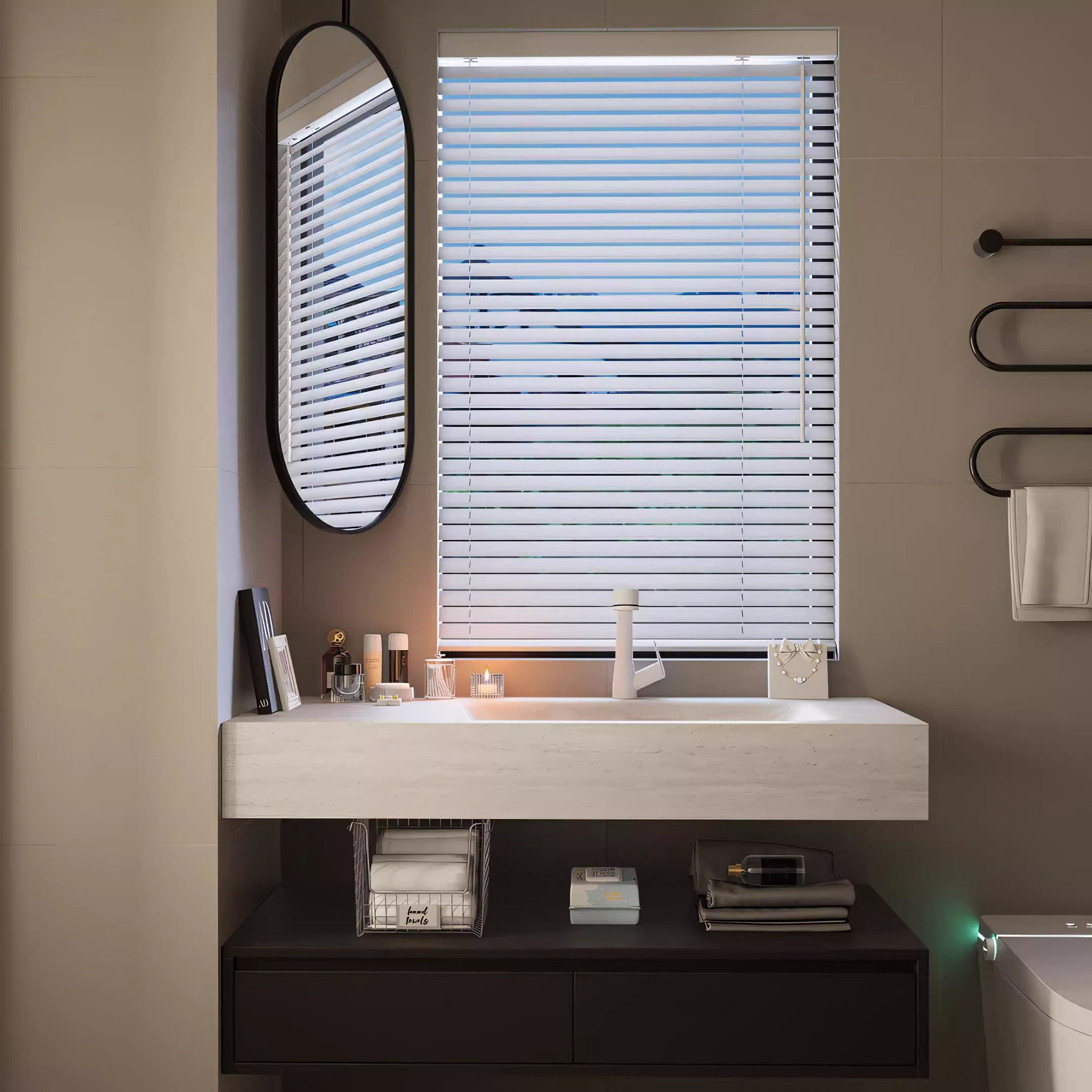 小红书同款洞石酒店风岩板热弯一体盆浴室柜组合卫生间洗漱台手盆