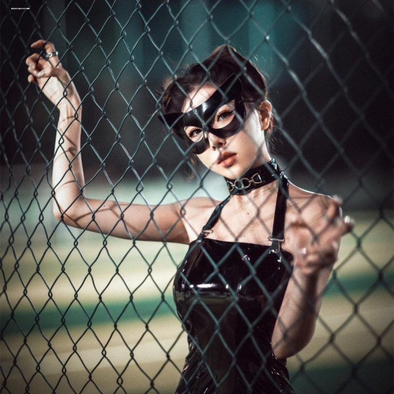 禁欲黑色性感猫女郎面具成人半遮脸皮革眼罩角色扮演网红直播道具