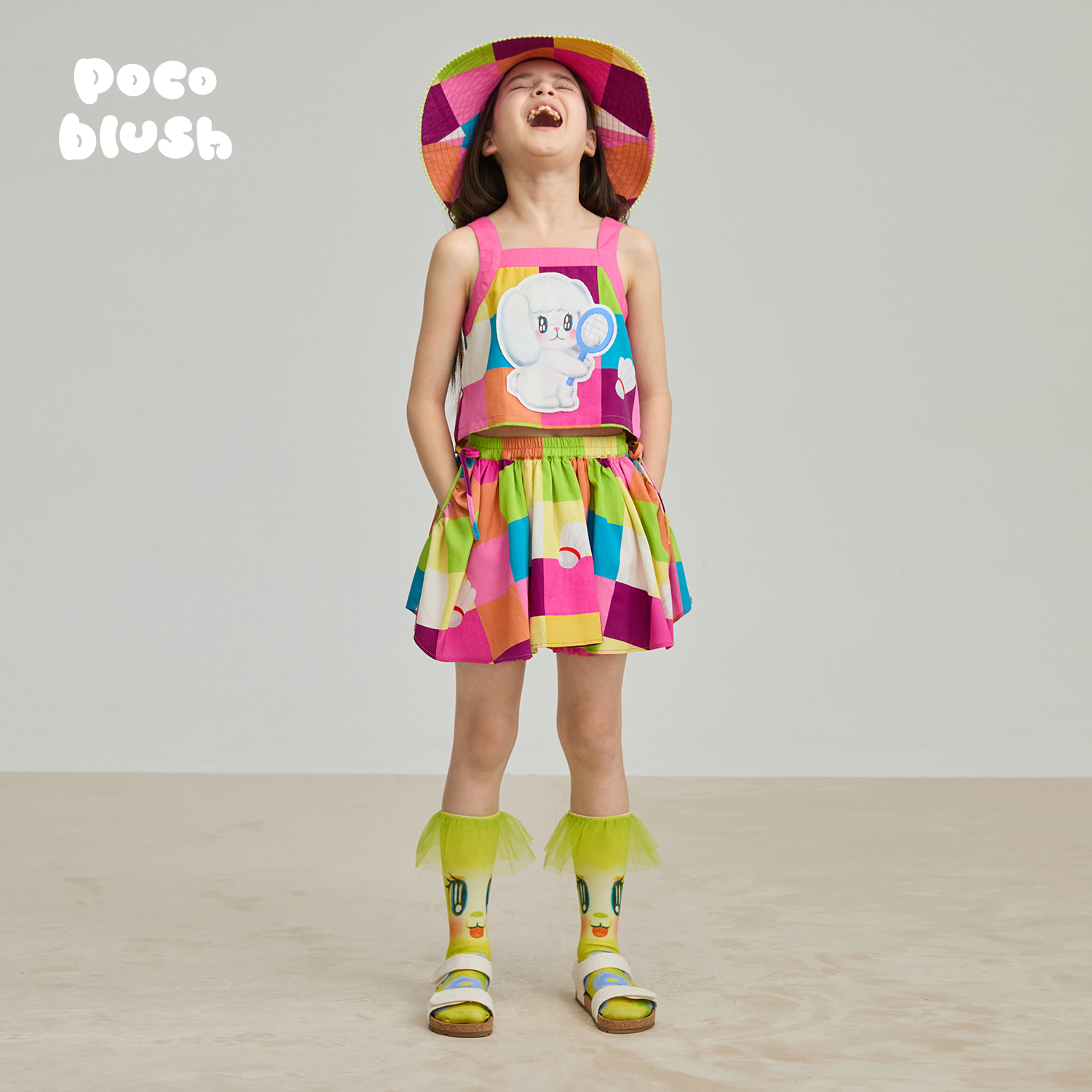 梦想运动会彩格吊带裤裙套装背心