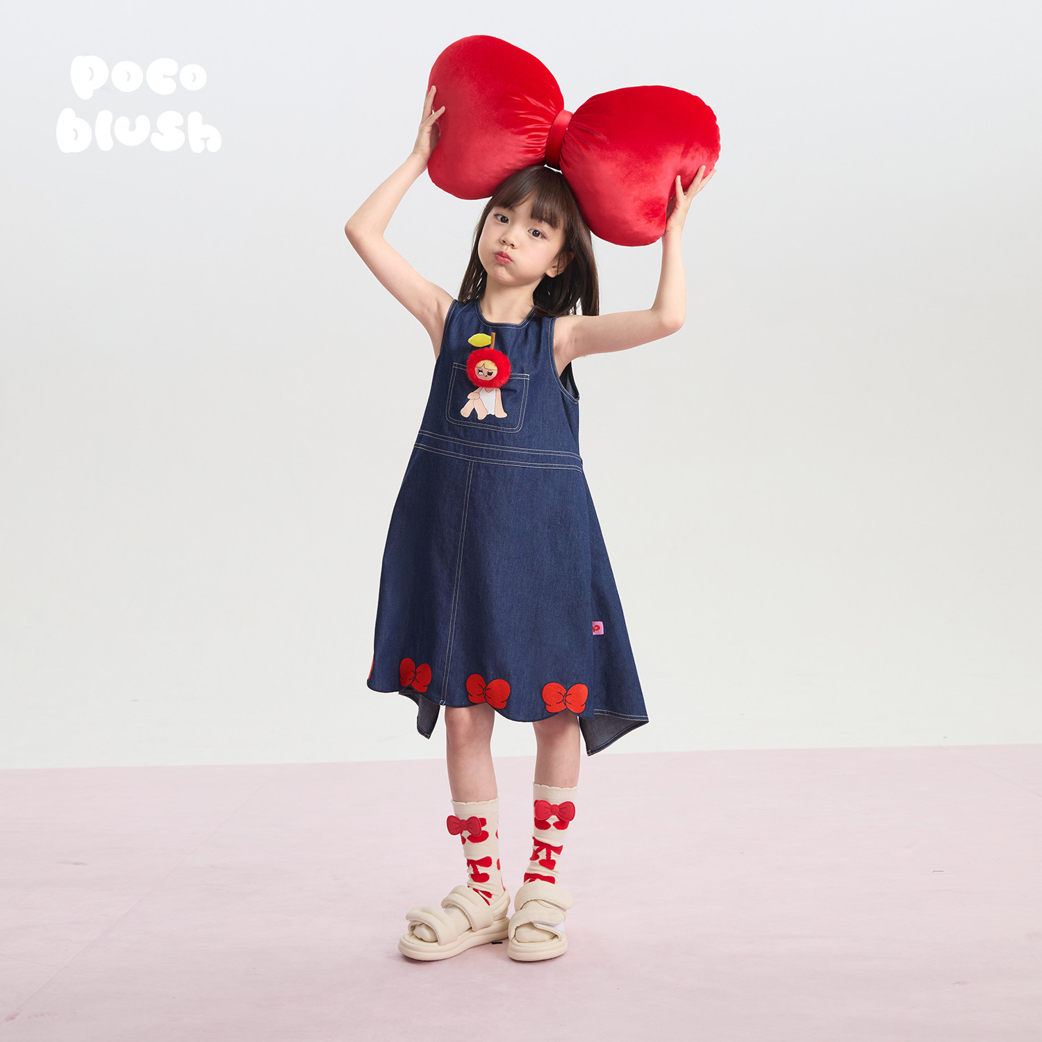 pocoblush【小魔女的披风】刺绣连衣裙女童夏薄款蝴蝶结纯棉裙子