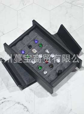 V槽21格外黑pu内深灰彩色宝裸石收纳展示盒盘带盖子摆拍道具直播