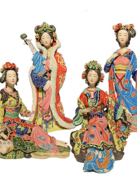 石湾公仔陶瓷四大美人仕女摆件林伟东大师特色客厅玄关电视柜装饰