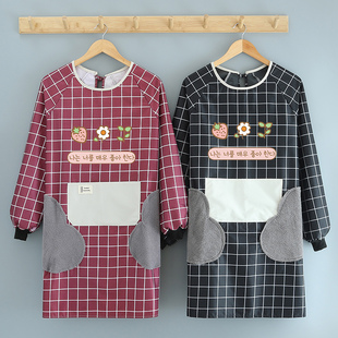 时尚 日系反穿工作服加厚 防水防油做饭围裙家用厨房罩衣长袖 女韩版