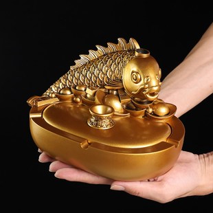 个性 创意大号烟灰缸带盖浮雕鱼办公室桌面摆件家居工艺品时尚 潮流