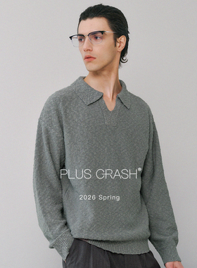 PLUS CRASH圈圈大肚纱海鸥领polo高智老钱风针织衫男女情侣款毛衣