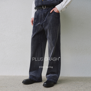 PLUS CRASH新款水洗灯芯绒复古休闲阔腿直筒百搭长裤