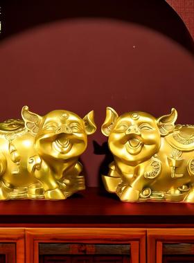 纯黄铜猪摆件吉祥物一对生肖猪工艺品西北缺角家居饰品客厅卧室