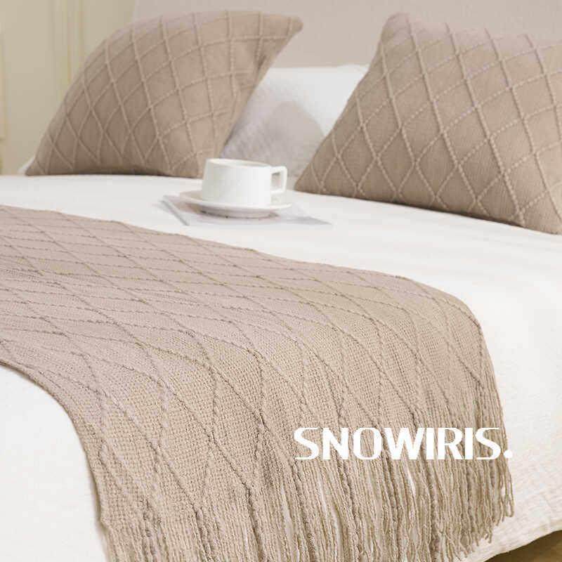 北欧覆古民宿床尾巾菱形格纯色百搭针织毯床尾毯搭巾样板房装饰毯,床上用品,床盖,淘宝优惠券,粉丝福利购,淘宝优惠卷