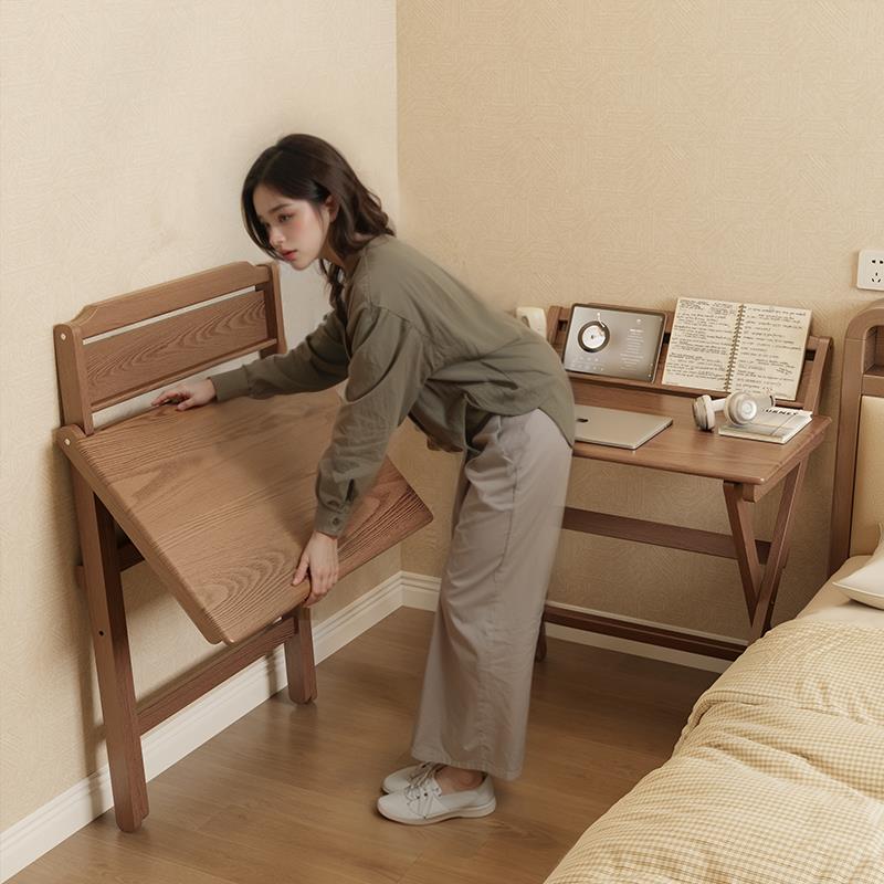 实木折叠书桌学生家用电脑桌卧室小户型床边学习小桌子简易办公桌