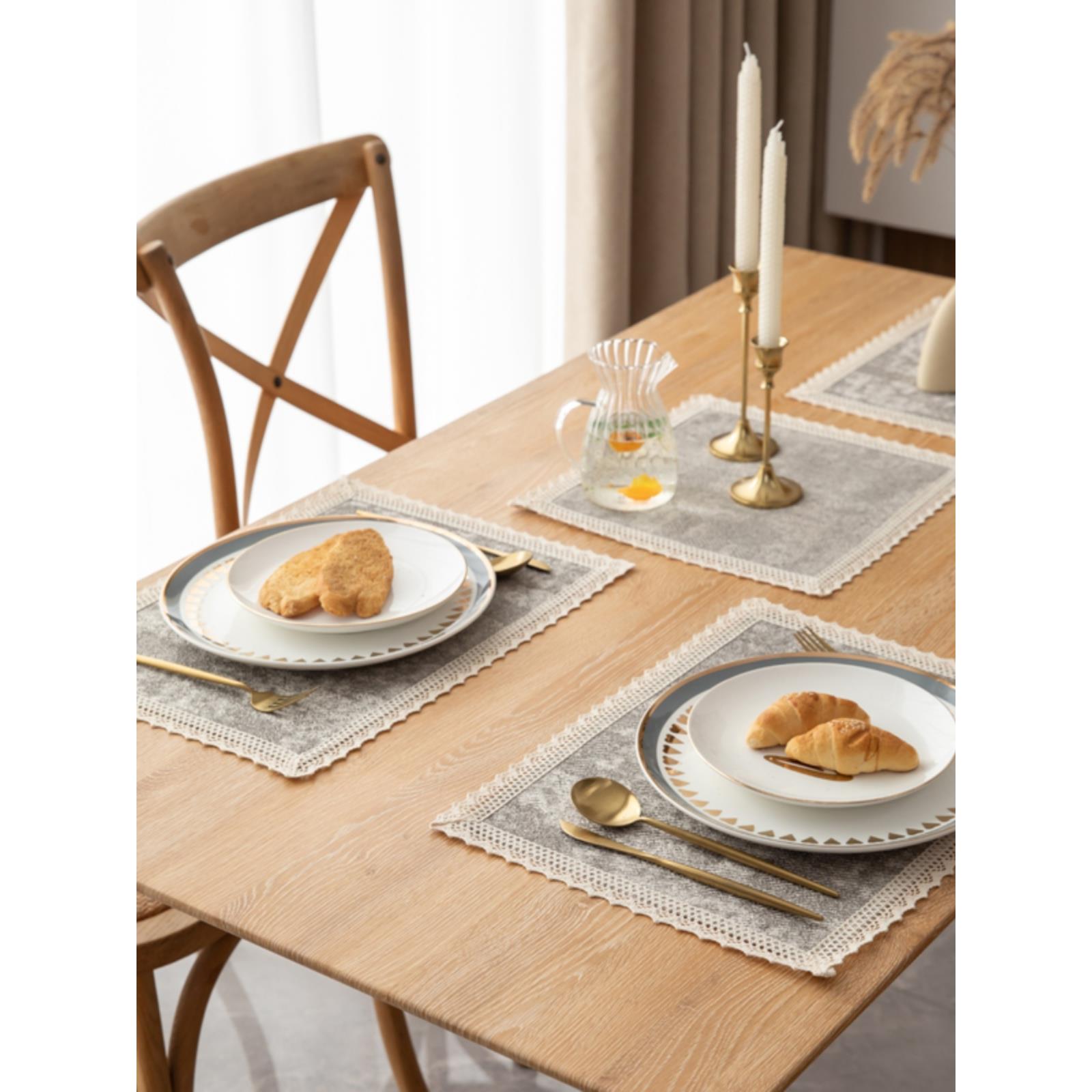 北欧现代简约棉麻布艺花边防滑方形西餐垫餐垫垫子盘垫隔热垫