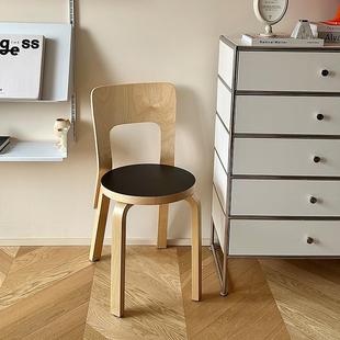 美之趣设计师餐椅北欧经典artek餐厅靠背椅子ins中古实木chair66