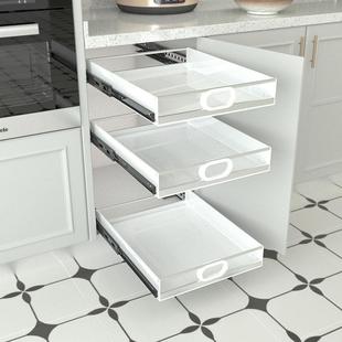 新款侧装轨道抽屉自制超深柜改造拉篮橱柜收纳盒不锈钢PP塑料托盘