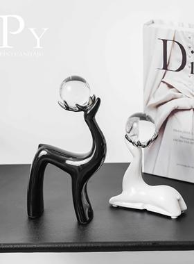 高档轻奢水晶麋鹿酒柜摆件电视柜红酒柜客厅玄关小鹿家居饰品摆件