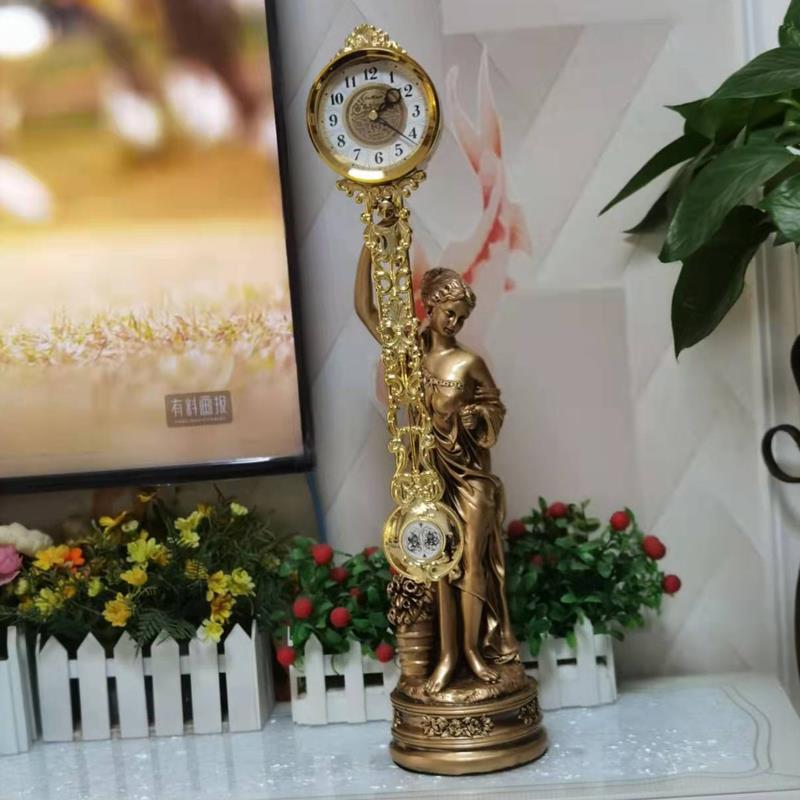 女神欧式复古座钟客厅静音工艺装饰创意电视柜摆件大号台钟摇摆钟