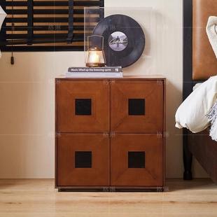 法式中古风白蜡木实木床头柜主卧室客厅自由组合光音储物收纳柜子