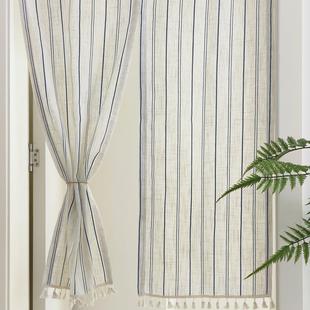 日式复古厨房门帘仿棉麻半帘入户隐私帘家用玄关隔断帘分片式布艺